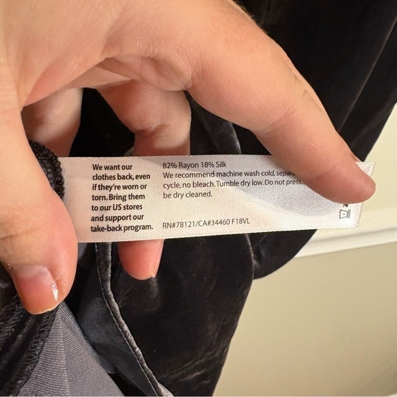 EILEEN FISHER Silk Blend Tie Back Velvet Mock-Neck Dress Charcoal Grey Small - Picture 9 of 10